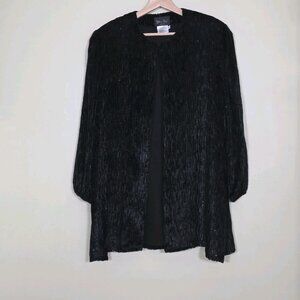 VTG Diane Freis Burnout Velvet Cardigan 1X Black Metallic Lined LS Lagenlook